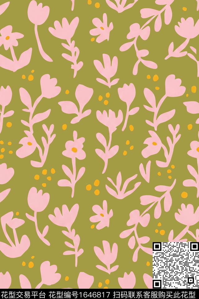 花卉抽象花卉剪影数码印花花型下载（图片编号: 1646817） - 瓦栏（Walan）