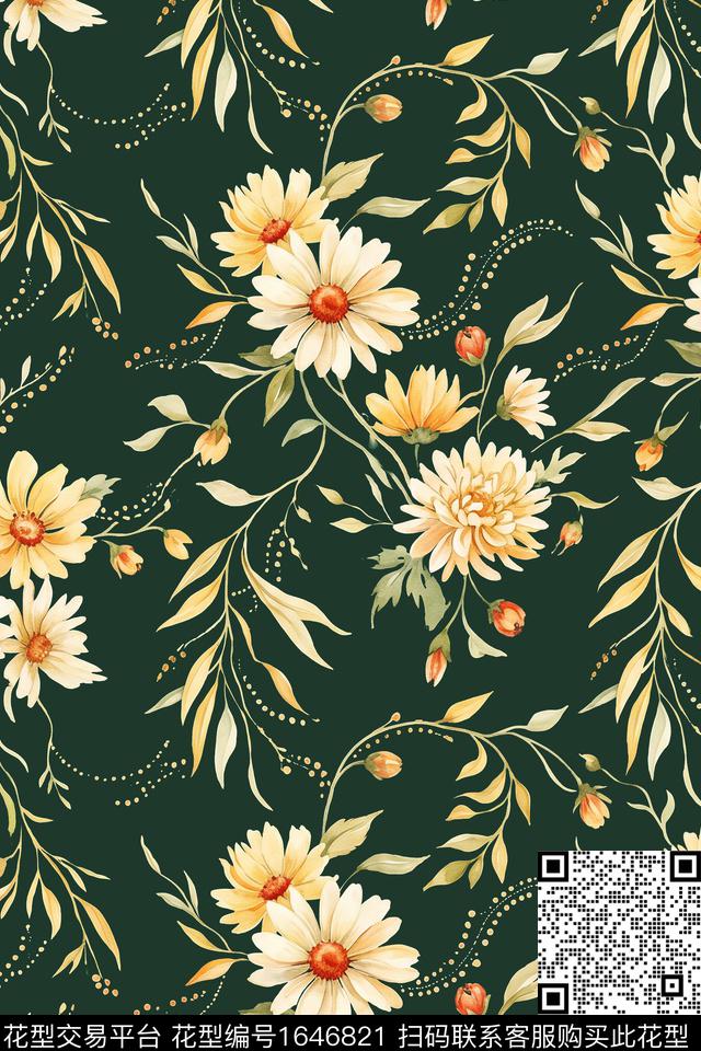 花卉水彩花卉数码印花花型下载（图片编号: 1646821） - 瓦栏（Walan）