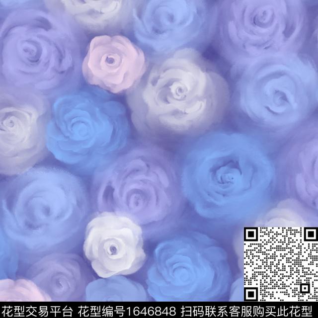 花卉水彩花卉玫瑰花数码印花花型下载（图片编号: 1646848） - 瓦栏（Walan）