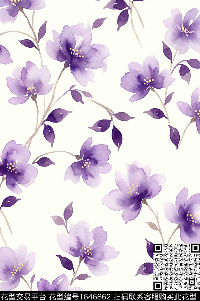 年轻女装花卉水彩花卉数码印花花型下载（图片编号: 1646862） - 瓦栏（Walan）