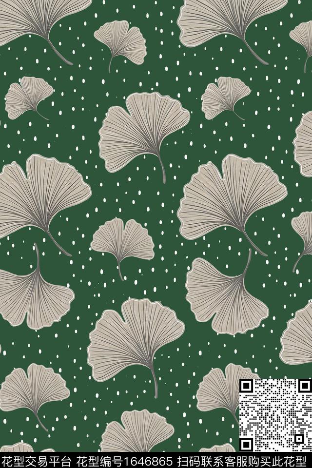 银杏叶斑点中老年数码印花花型下载（图片编号: 1646865） - 瓦栏（Walan）