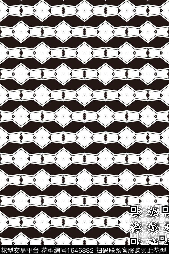 黑白几何传统印花花型下载（图片编号: 1646882） - 瓦栏（Walan）