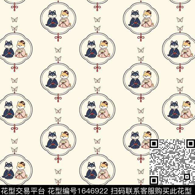 柴犬日式结婚数码印花花型下载（图片编号: 1646922） - 瓦栏（Walan）
