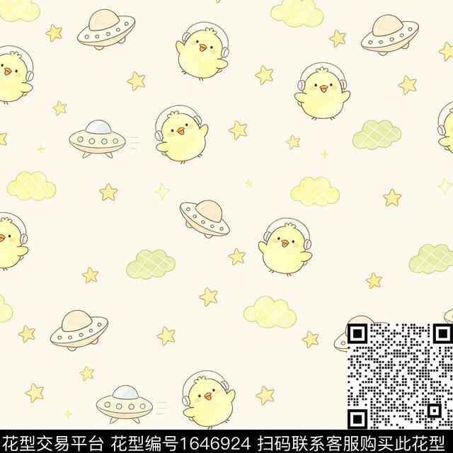 星星小黄鸡飞碟数码印花花型下载（图片编号: 1646924） - 瓦栏（Walan）