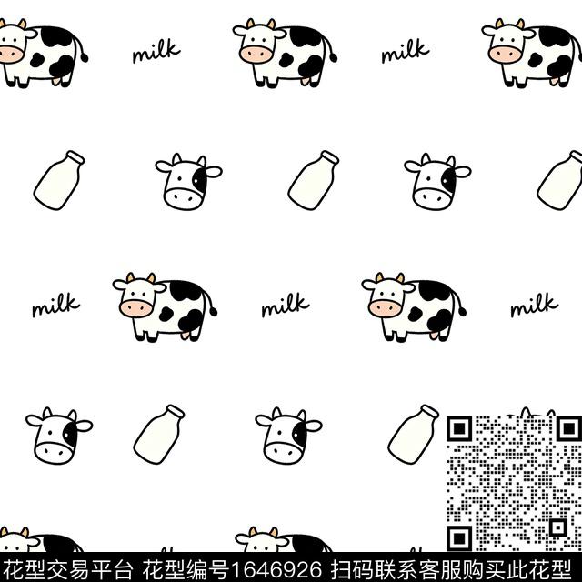 奶牛牛奶字母数码印花花型下载（图片编号: 1646926） - 瓦栏（Walan）