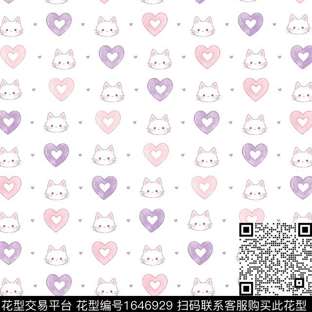 爱心猫小清新数码印花花型下载（图片编号: 1646929） - 瓦栏（Walan）