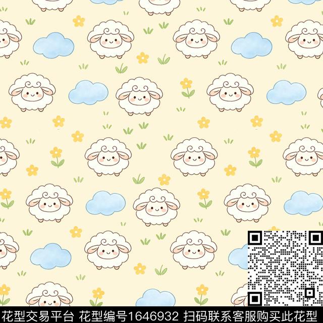 小羊云朵小花数码印花花型下载（图片编号: 1646932） - 瓦栏（Walan）