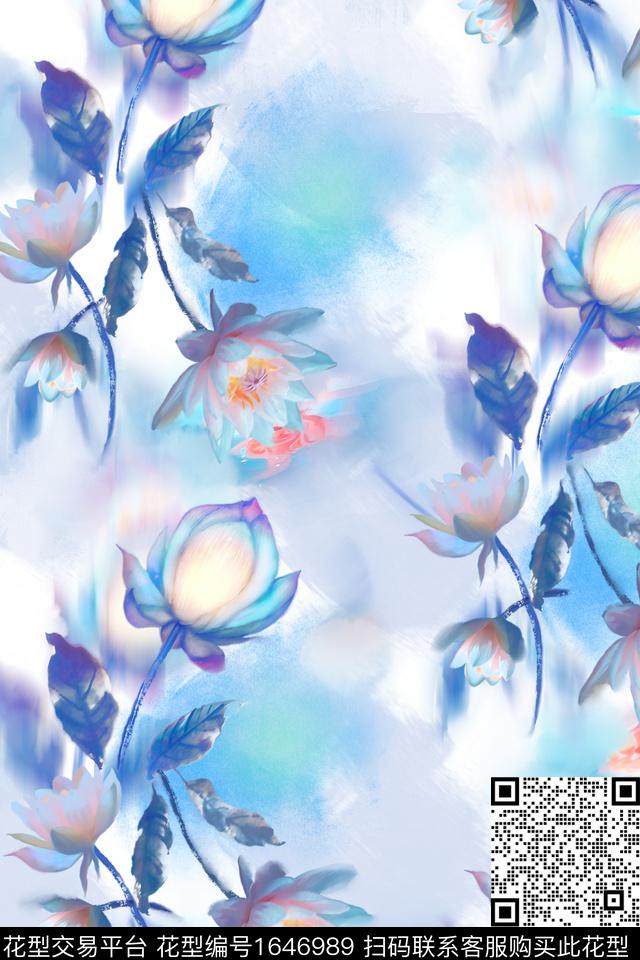 花卉抽象中国风数码印花花型下载（图片编号: 1646989） - 瓦栏（Walan）