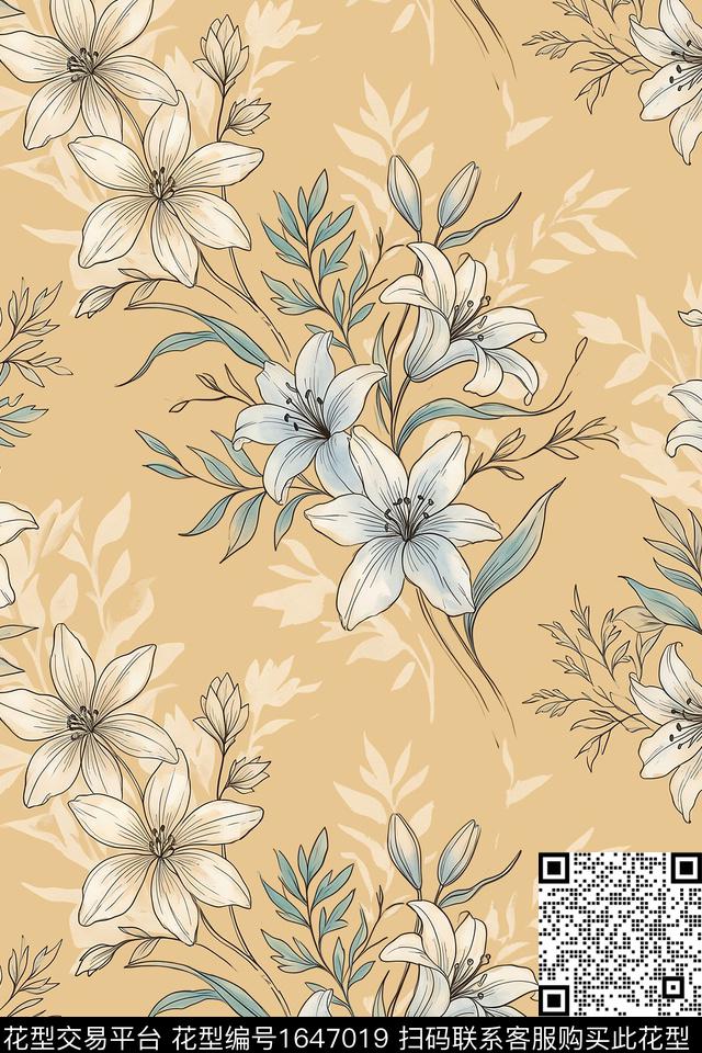 花卉百合数码印花花型下载（图片编号: 1647019） - 瓦栏（Walan）
