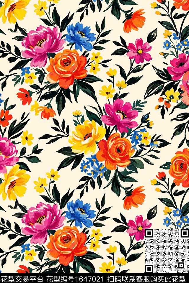 花卉水彩花卉数码印花花型下载（图片编号: 1647021） - 瓦栏（Walan）