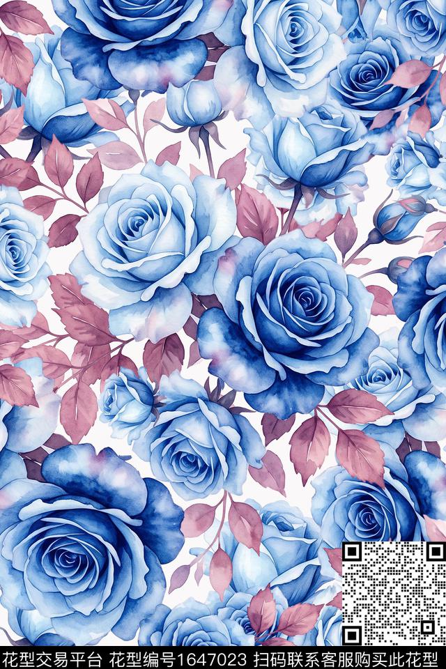 花卉水彩花卉数码印花花型下载（图片编号: 1647023） - 瓦栏（Walan）