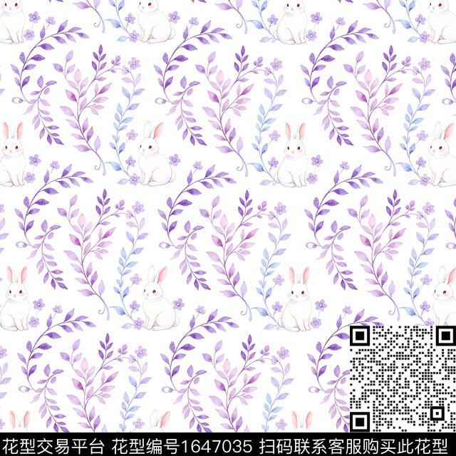 兔子小清新植物数码印花花型下载（图片编号: 1647035） - 瓦栏（Walan）