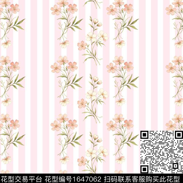 花卉水彩花卉条纹数码印花花型下载（图片编号: 1647062） - 瓦栏（Walan）