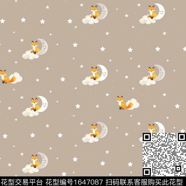 星星月亮小狐狸数码印花花型下载（图片编号: 1647087） - 瓦栏（Walan）