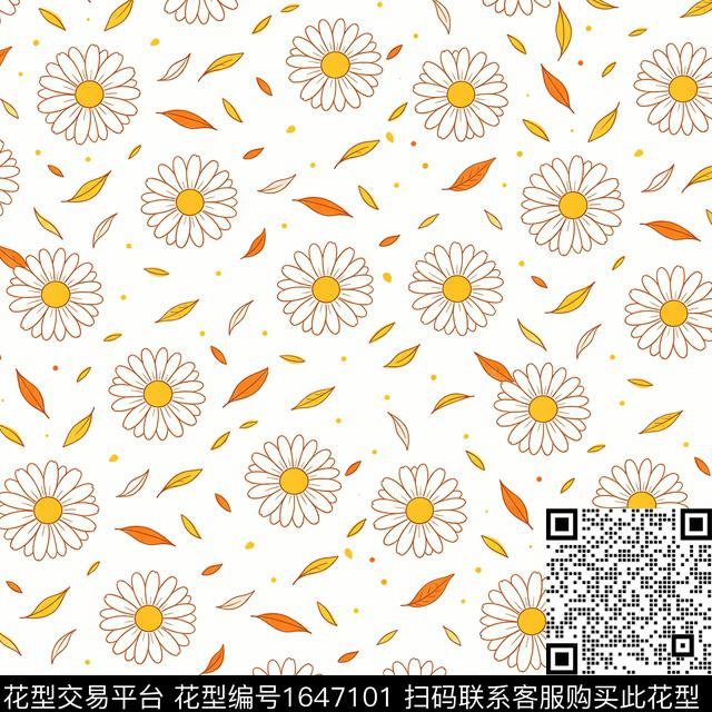 小雏菊花卉小清新数码印花花型下载（图片编号: 1647101） - 瓦栏（Walan）