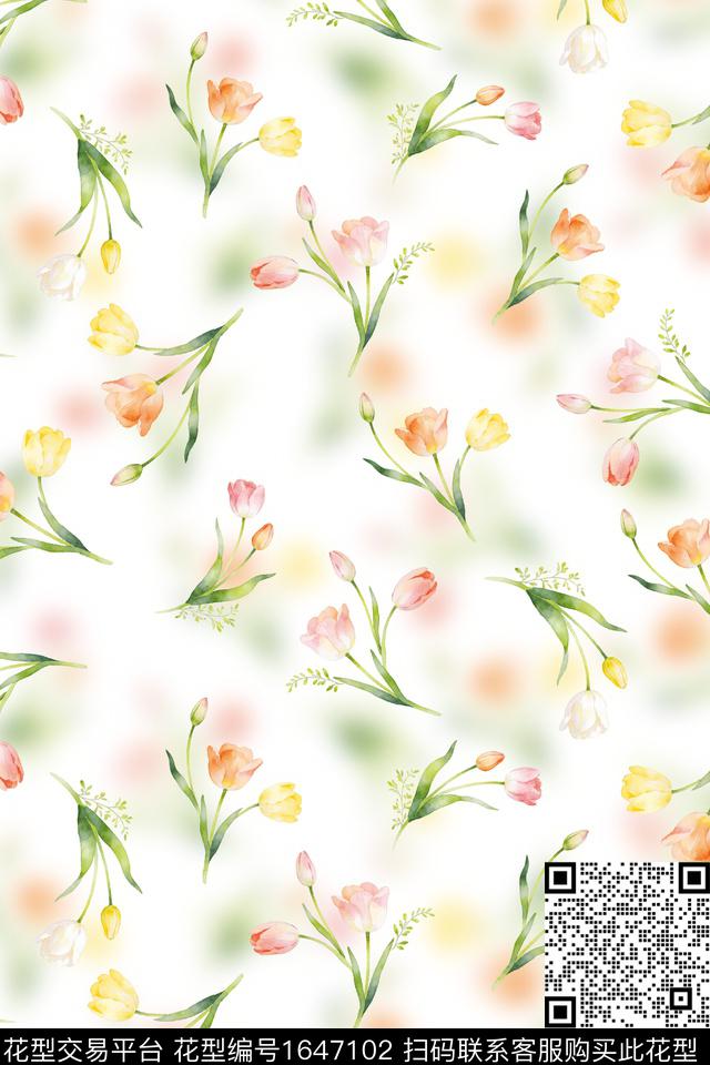 年轻女性花卉水彩花卉数码印花花型下载（图片编号: 1647102） - 瓦栏（Walan）