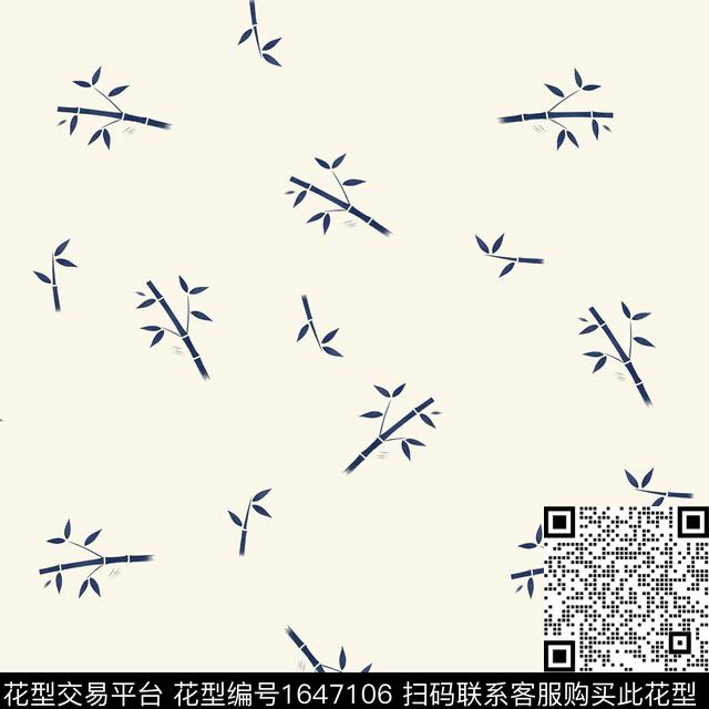 竹子米白底国风数码印花花型下载（图片编号: 1647106） - 瓦栏（Walan）
