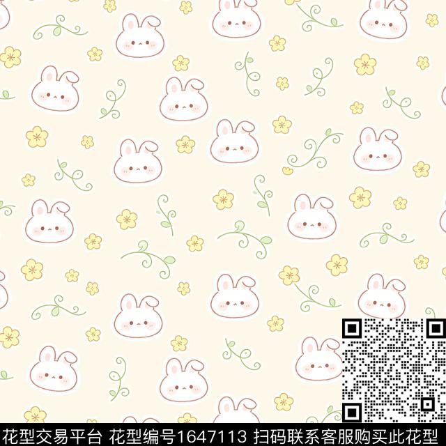兔子卡通米黄底数码印花花型下载（图片编号: 1647113） - 瓦栏（Walan）