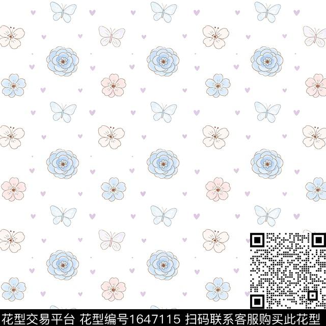 花卉小碎花蝴蝶数码印花花型下载（图片编号: 1647115） - 瓦栏（Walan）