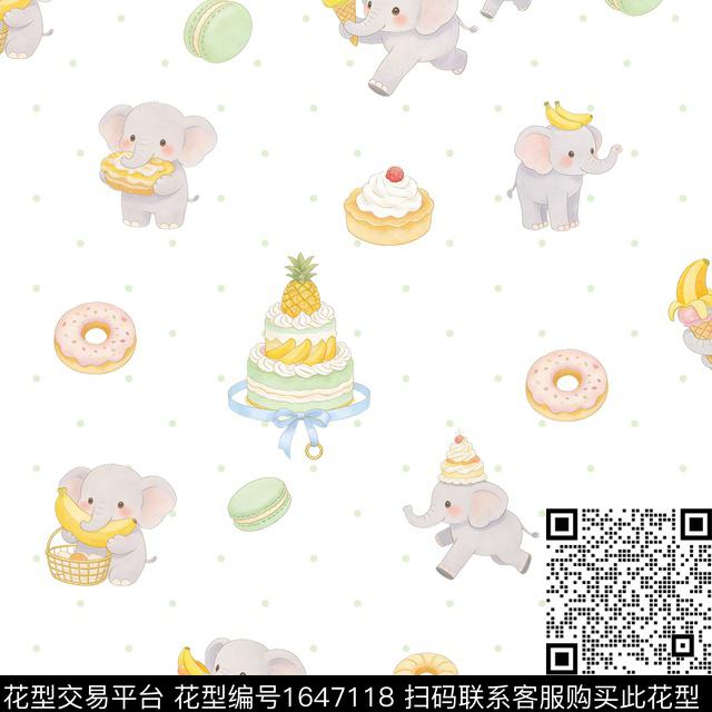 甜甜圈大象甜品数码印花花型下载（图片编号: 1647118） - 瓦栏（Walan）