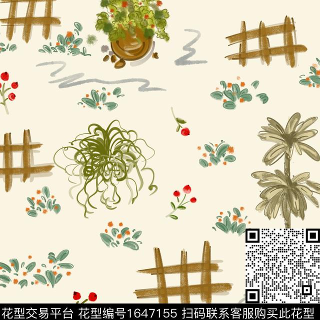 花卉植物盆栽数码印花花型下载（图片编号: 1647155） - 瓦栏（Walan）
