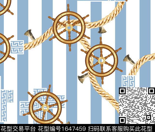 航海元素船舵金色链条数码印花花型下载（图片编号: 1647459） - 瓦栏（Walan）