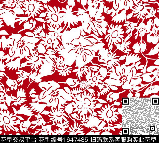 花卉抽象花卉植物剪影数码印花花型下载（图片编号: 1647485） - 瓦栏（Walan）