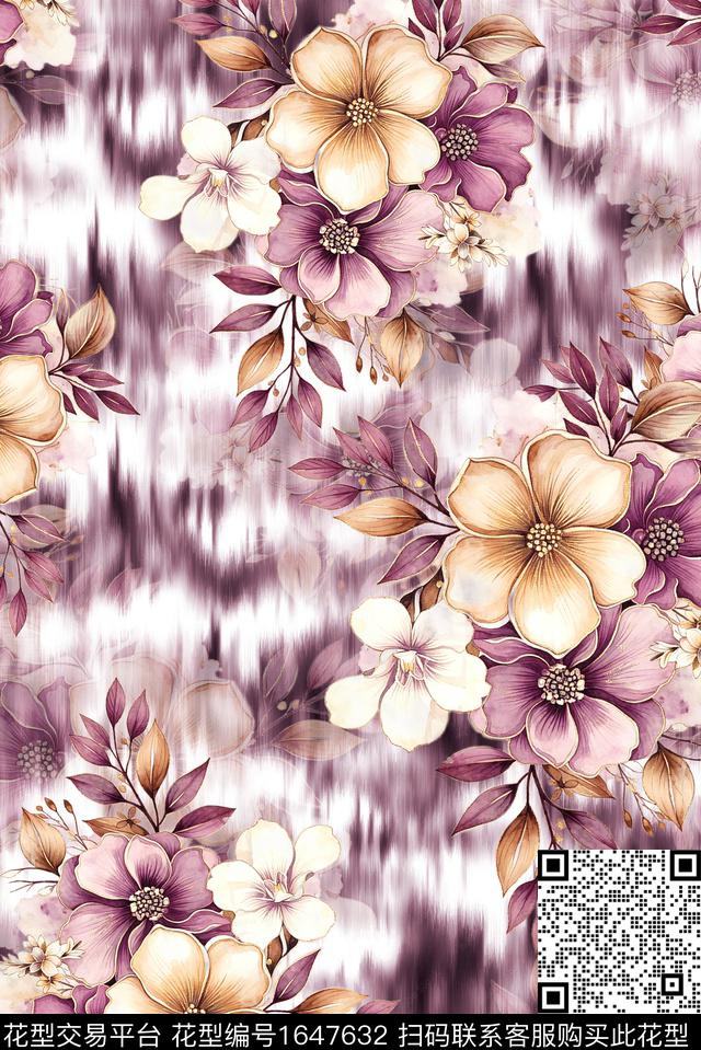 年轻女装满版散花水彩花卉数码印花花型下载（图片编号: 1647632） - 瓦栏（Walan）