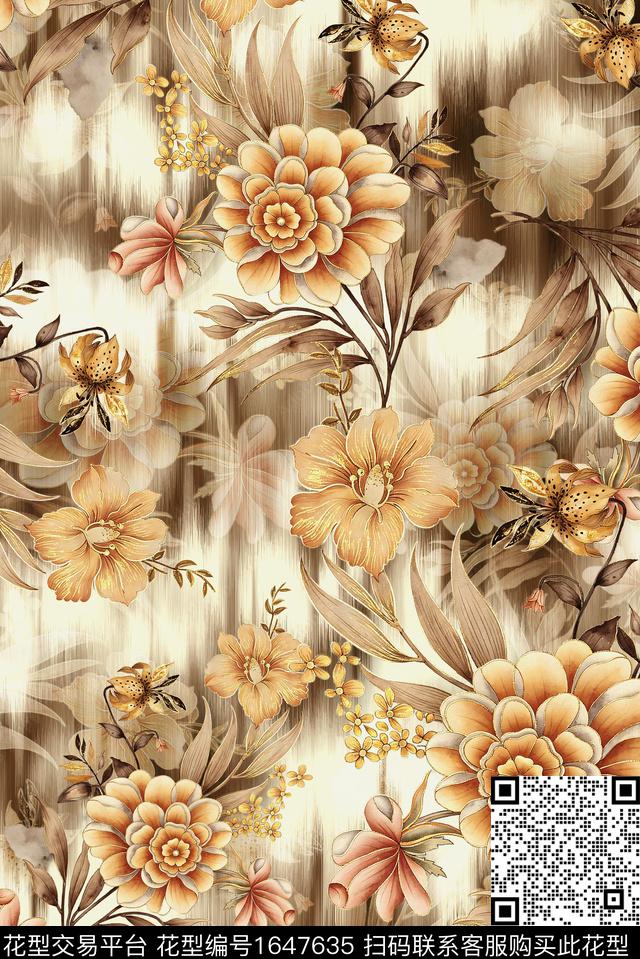 年轻女装满版散花花卉数码印花花型下载（图片编号: 1647635） - 瓦栏（Walan）