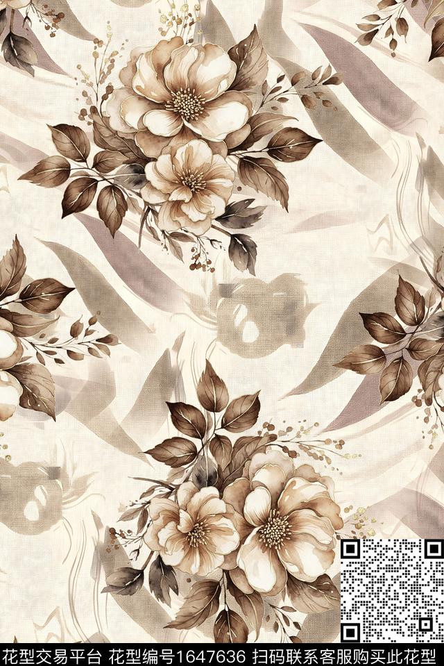 年轻女装满版散花花卉数码印花花型下载（图片编号: 1647636） - 瓦栏（Walan）