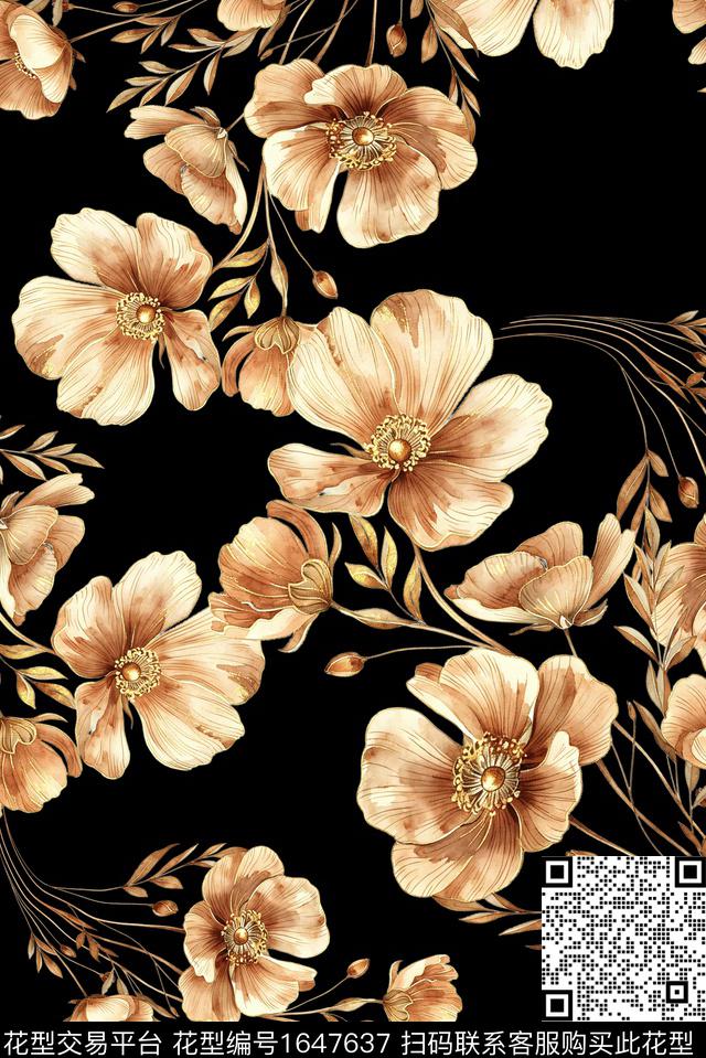 年轻女装满版散花花卉数码印花花型下载（图片编号: 1647637） - 瓦栏（Walan）