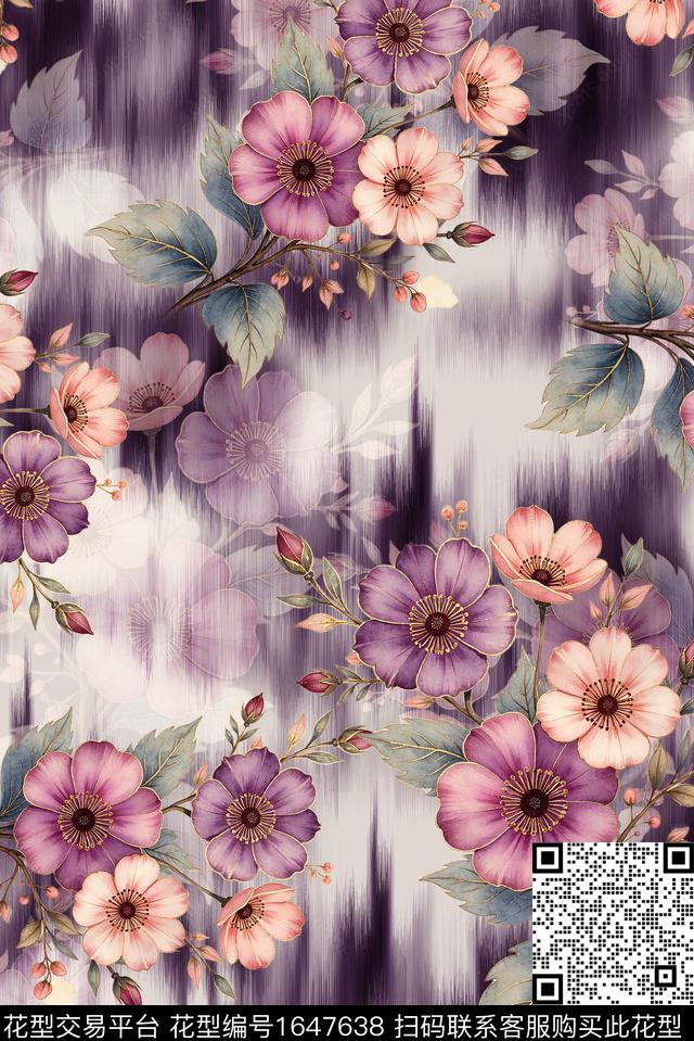 年轻女装满版散花花卉数码印花花型下载（图片编号: 1647638） - 瓦栏（Walan）