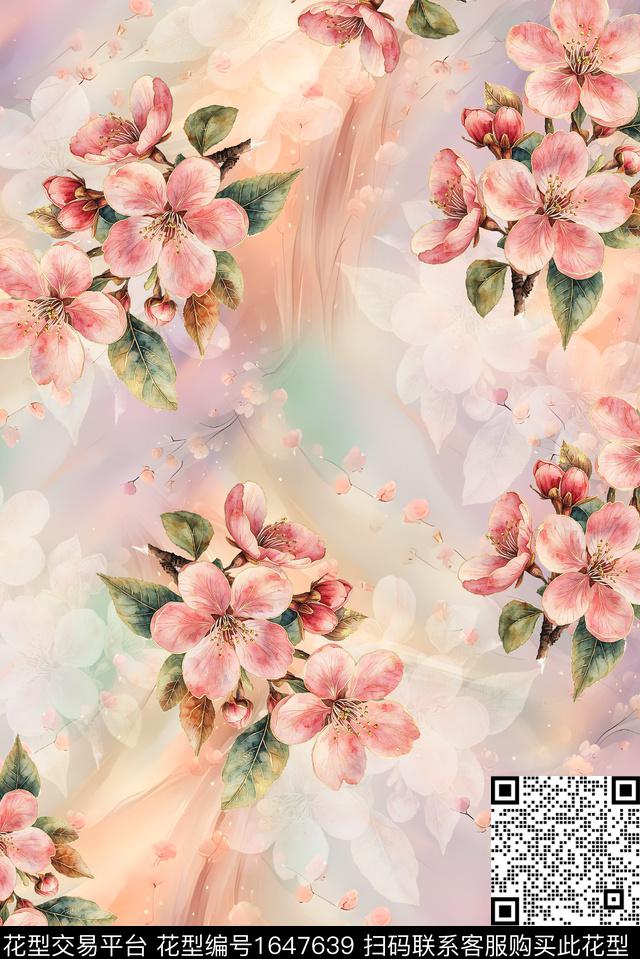 年轻女装满版散花花卉数码印花花型下载（图片编号: 1647639） - 瓦栏（Walan）