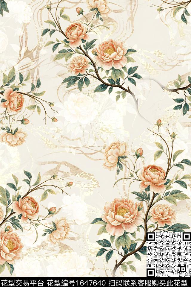 年轻女装满版散花花卉数码印花花型下载（图片编号: 1647640） - 瓦栏（Walan）