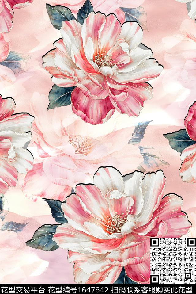 年轻女装满版散花花卉数码印花花型下载（图片编号: 1647642） - 瓦栏（Walan）