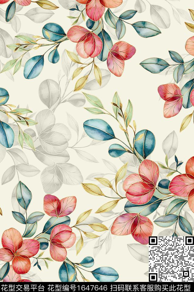 年轻女装满版散花花卉数码印花花型下载（图片编号: 1647646） - 瓦栏（Walan）