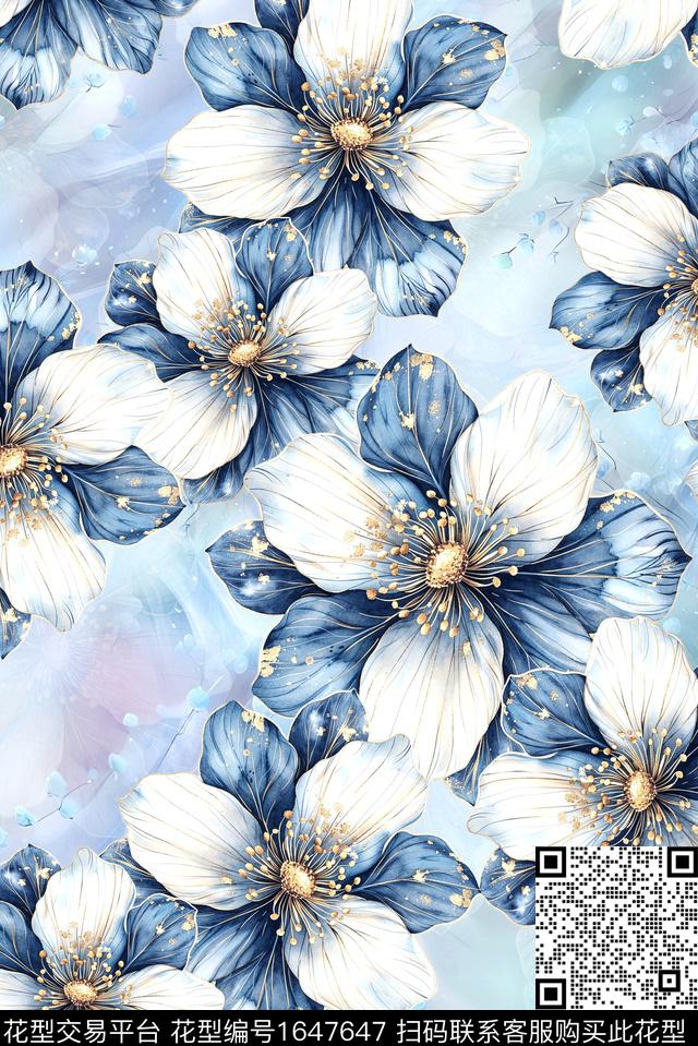 年轻女装满版散花花卉数码印花花型下载（图片编号: 1647647） - 瓦栏（Walan）