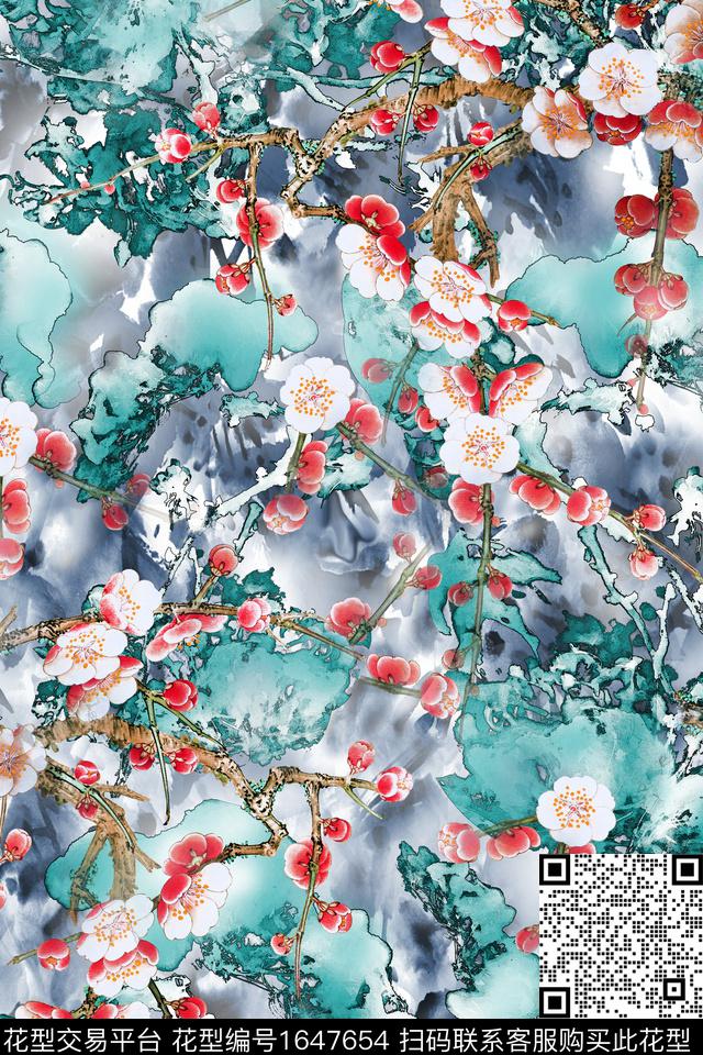 年轻女装小清新花卉数码印花花型下载（图片编号: 1647654） - 瓦栏（Walan）