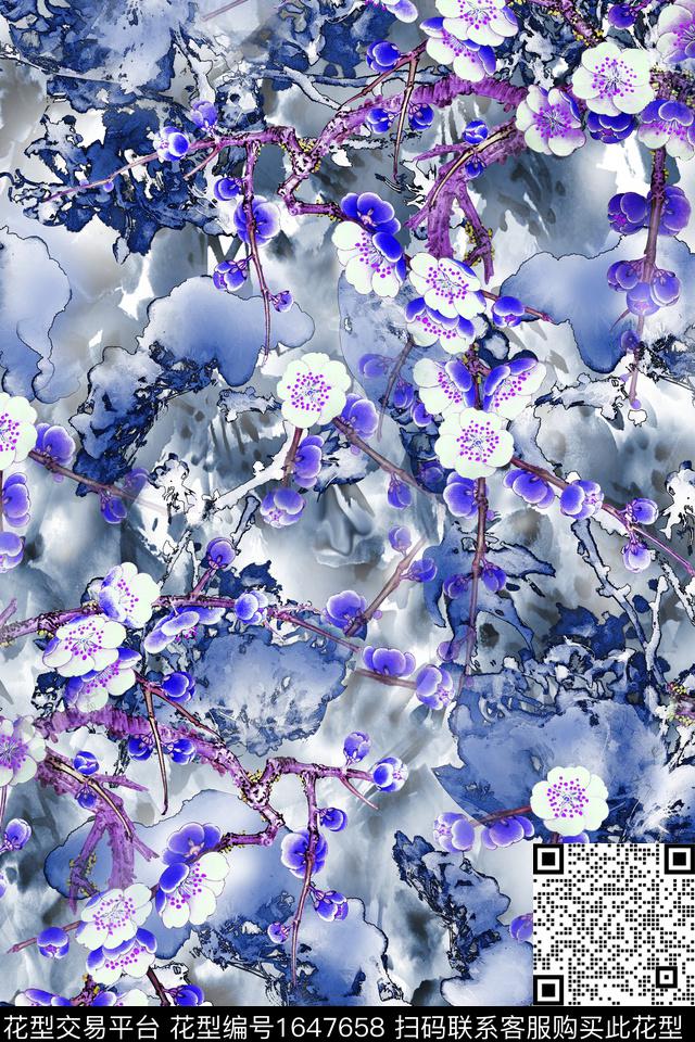 年轻女装小清新花卉数码印花花型下载（图片编号: 1647658） - 瓦栏（Walan）