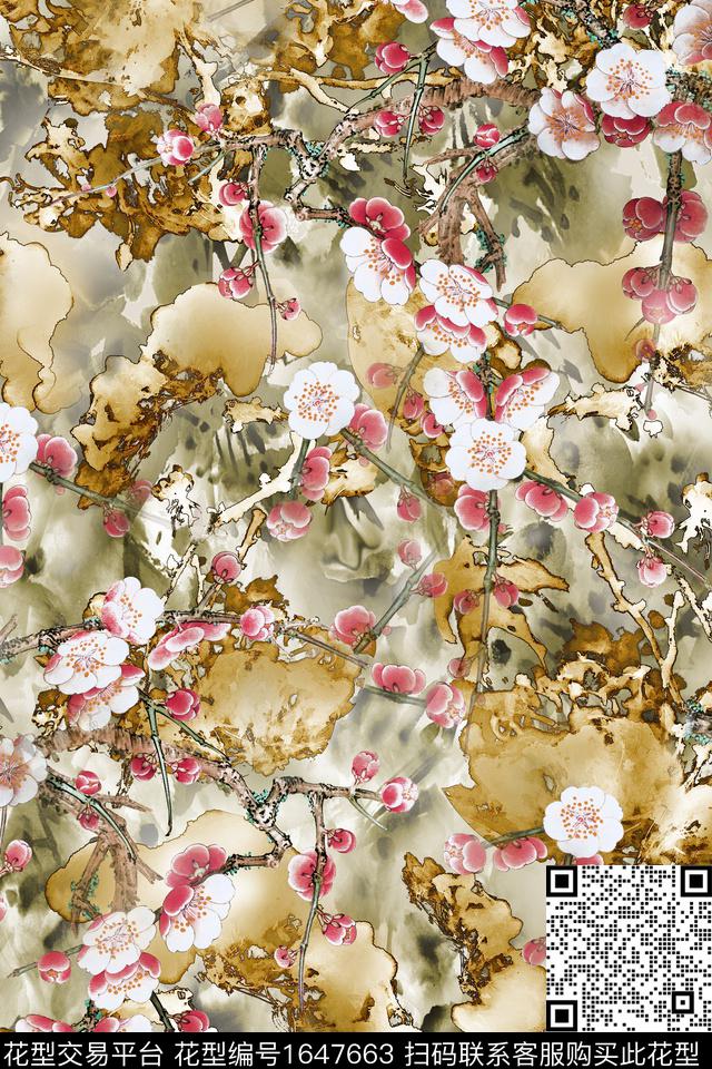 年轻女装小清新花卉数码印花花型下载（图片编号: 1647663） - 瓦栏（Walan）