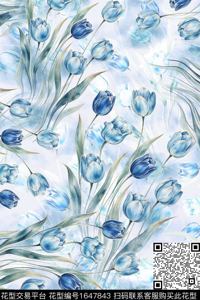 年轻女装满版散花花卉数码印花花型下载（图片编号: 1647843） - 瓦栏（Walan）