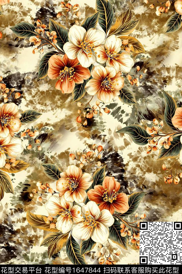 年轻女装满版散花花卉数码印花花型下载（图片编号: 1647844） - 瓦栏（Walan）