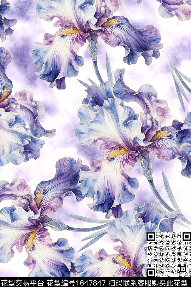 年轻女装满版散花花卉数码印花花型下载（图片编号: 1647847） - 瓦栏（Walan）