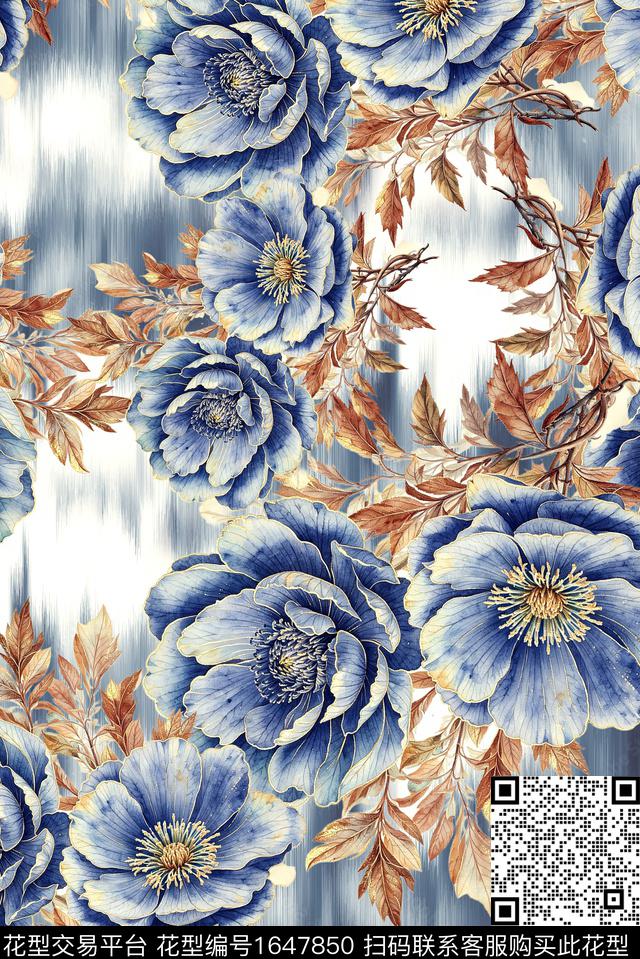 年轻女装满版散花花卉数码印花花型下载（图片编号: 1647850） - 瓦栏（Walan）