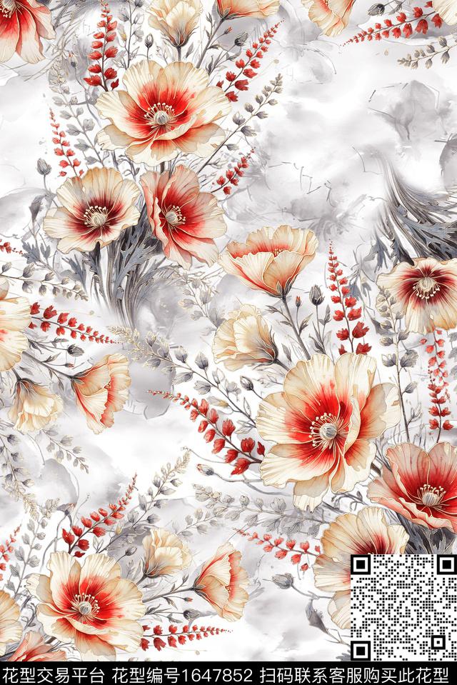 年轻女装满版散花花卉数码印花花型下载（图片编号: 1647852） - 瓦栏（Walan）