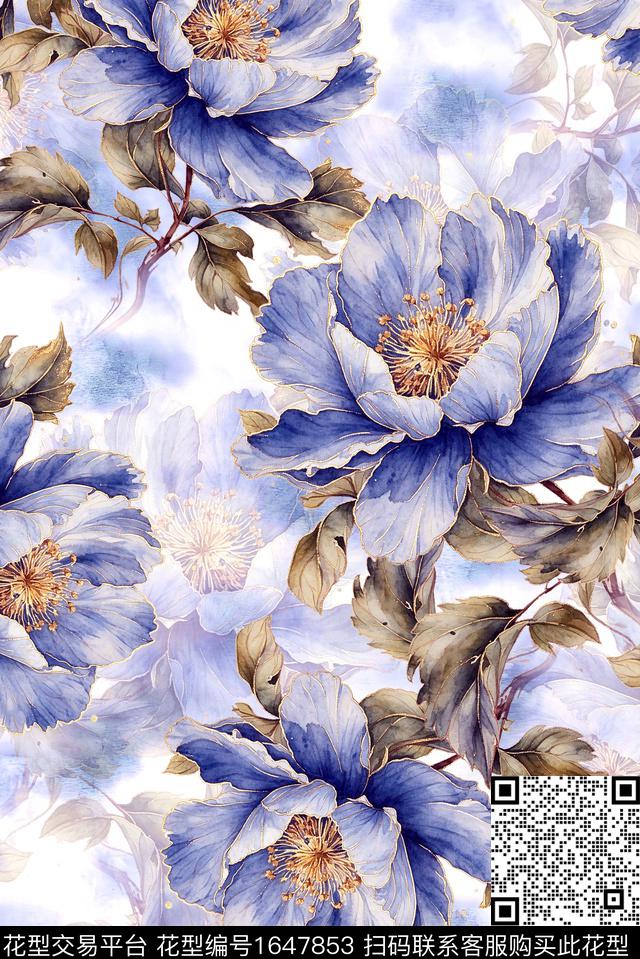 年轻女装满版散花花卉数码印花花型下载（图片编号: 1647853） - 瓦栏（Walan）