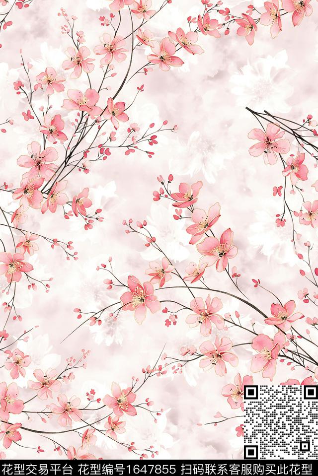 年轻女装满版散花花卉数码印花花型下载（图片编号: 1647855） - 瓦栏（Walan）