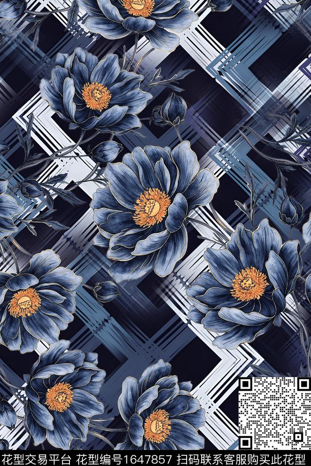 年轻女装满版散花花卉数码印花花型下载（图片编号: 1647857） - 瓦栏（Walan）