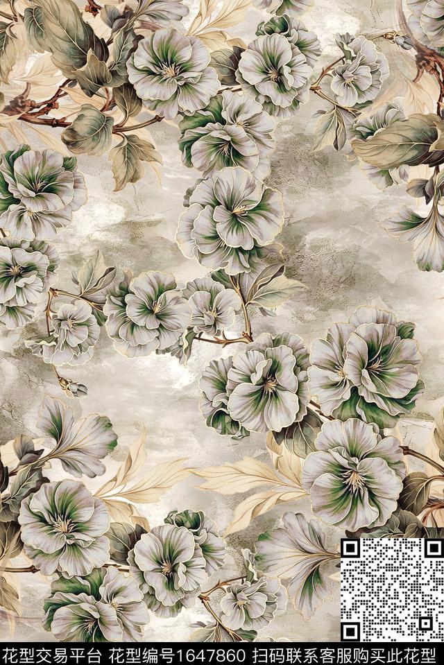 年轻女装满版散花花卉数码印花花型下载（图片编号: 1647860） - 瓦栏（Walan）