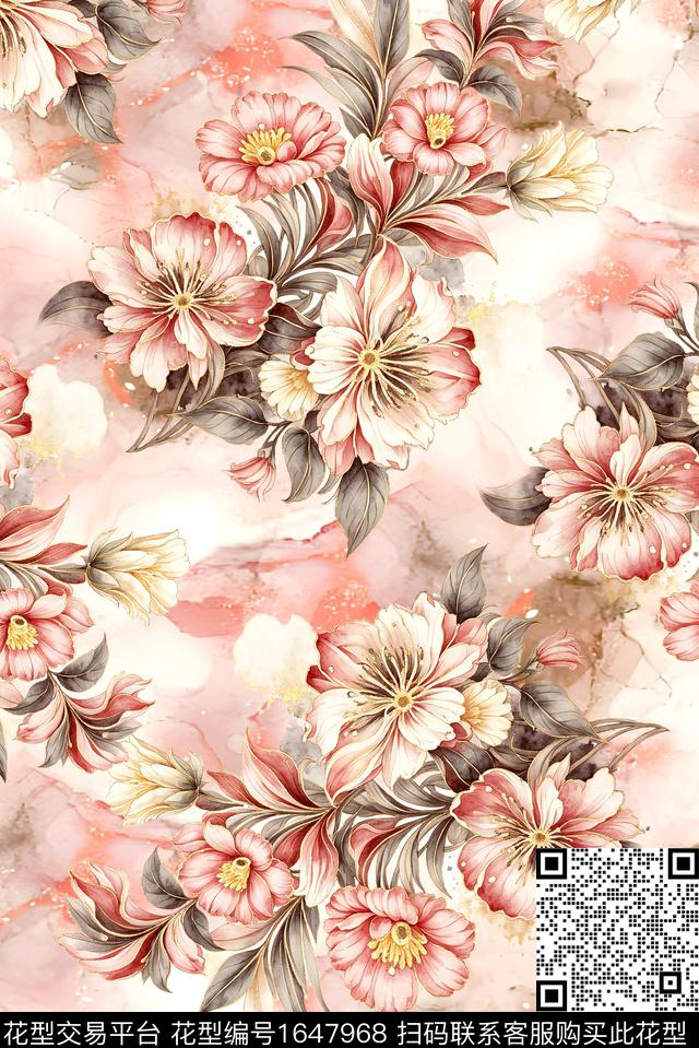 年轻女装满版散花花卉数码印花花型下载（图片编号: 1647968） - 瓦栏（Walan）